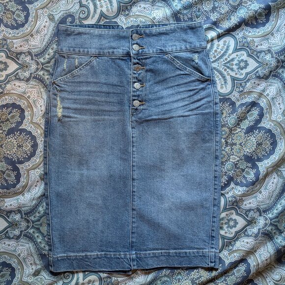 GAP High Waisted Button Fly Denim Skirt - Picture 1 of 5